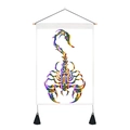 Close-up of Scorpio tapestry with metallic scorpion print, wooden pole, and black tassels - 35x50cm / Purple Gradient Scorpio (Style 4)
