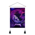 Gothic moon skull tapestry with purple starry sky and wood hanging bar for wall decor - 35x50cm / Purple Carved Skull Moon