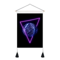 3D space sci-fi tapestry featuring realistic earth and neon triangle with black tassels - 35x50cm / Style 12
