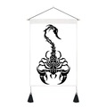 Macro shot of scorpio tapestry featuring tribal print, wooden pole, and black tassels - 35x50cm / Black Totem Scorpio (Style 5)
