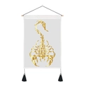 Macro view of Scorpio digital print tapestry with gold scorpion and black tassels - 35x50cm / Gold Line Scorpio (Style 6)