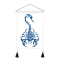 Detail of Scorpio tapestry with blue metallic totem, wood hanging rod and black tassels - 35x50cm / Blue Art Scorpio (Style 7)