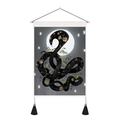 Close-up of floral snake and moon tapestry with wood rod and black decorative tassels - Standard / Snake Under Moon and Night Lanterns