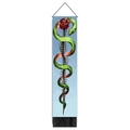 Vertical gothic tapestry with green snake wrapped around human spine and red heart - Green Snake with Spine and Red Heart (Style 3) / 32.5x130cm