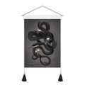 Detail of floral black snake tapestry with moon phase patterns and silk tassels on white - Standard / Autumn Maple Leaf Snake