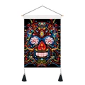 Böhmischer Wandteppich mit buntem Totenkopf-Design und schwarzen dekorativen Quasten - Blumiger Totenkopf (Stil 1) / 35x50cm