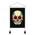 Detailed view of Mexican sugar skull tapestry with red rose eyes and black fringe tassels - Rose Eyes Skull (Style 5) / 35x50cm