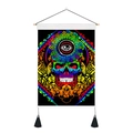 Detail of bohemian skull tapestry with tassels and mandala third eye design - Psychedelic Mandala Skull (Style 6) / 35x50cm