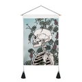 Tapisserie Halloween avec crâne, vignes florales, barre en bois et glands noirs - 35x50cm / Style Crâne Latéral Botanique Gothique (Style 5)