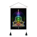 Zen Meditation Wandteppich mit Chakra-Design, Lotus-Motiv und eleganten schwarzen Quasten - 35x50cm / Sternenhimmel Chakra (Stil 1)