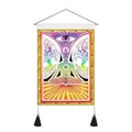 Wandteppich mit Meditationsmotiv, sieben Chakra-Symbolen und schwarzen Quasten für Zimmerdeko - 35x50cm / Lebensbaum und Auge (Stil 2)