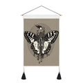 Arazzo nordico con farfalla in stile schizzo vintage e asta di legno inclusa - Motivo Farfalla Candela Nero Bianco (Stile 1) / 35x50cm