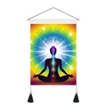 Détail d'une tapisserie de méditation avec sept chakras et un mandala coloré à pompons - Chakra Mandala Dégradé (Style 5)
