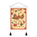 Ethnic style bird tapestry with orange flowers, wooden pole and black tassels for wall decor - 35x50cm / God Bird Style (Style 1)