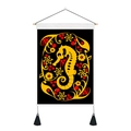 Detail of colorful seahorse tapestry with folk floral patterns and black tassel accents - 35x50cm / Yellow Seahorse Style (Style 3)
