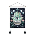 Arazzo da parete mano di Hamsa con fasi lunari e dettagli floreali su tela - 35x50cm / Blu Stellato (Stile-1)