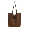 Deep brown suede tote bag for women with large capacity and elegant handmade metal plate - Brown