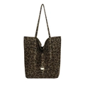 Chic leopard print large capacity tote bag for women with dual shoulder straps and gold label - Leopard Brown