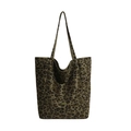Fashionable large capacity leopard print tote bag with soft texture and twin shoulder straps - Leopard Khaki