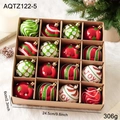 Set de 16 bolas de Navidad rojo verde blanco con purpurina rayas y letras de JOY - Caja De Bolas Multicolor JOY Puntos Rayas (AQTZ122-5)