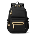Large black nylon backpack for men with vibrant yellow contrast zippers and multiple pockets - Black