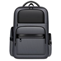 Deep grey business laptop backpack with premium leather trim and high capacity compartments - Gray