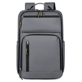 Vorderansicht eines dunkelgrauen wasserdichten Business-Rucksacks mit gelben Details - Grau