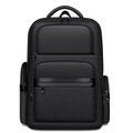 Large capacity black business commuter backpack with durable nylon and leather trim - Black