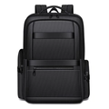 Durable black oxford fabric commuter laptop backpack with premium leather accents - Black
