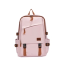 Zaino in tela rosa chiaro con cinghie marroni e grande capacità per scuola e viaggi - Rosa