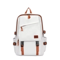 Zaino in nylon bianco con cinghie marroni e grande capacità per scuola e viaggi - Argento