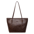 Large dark brown vintage tote bag with textured PU leather and minimalist shoulder straps - Brown