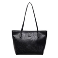 Minimalist black oil wax leather tote bag with a spacious interior for commuting - Black