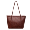 Minimalist large capacity dark brown tote bag in vintage oiled leather with slim straps - Red