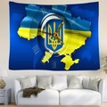 Macro shot of Ukraine flag tapestry with clock design featuring Roman numerals and coat of arms - Clock Face Trident (Style 4)