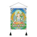 Thangka wall art featuring White Tara on lotus throne with wooden frame and black tassels - 35x50cm / White Tara (Style 1)