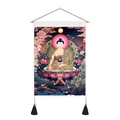 Detail of Buddha wall art with pink lotus throne, wood scroll and black silk tassels - 35x50cm / Shakyamuni (Style 2)