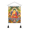 Buddhist Thangka wall art with Shakyamuni Buddha and black velvet tassels on wood hanger - 35x50cm / Seated Buddha (Style 5)