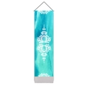 Verticale lotus mandala wandtapijt met blauwgroen waterverfverloop en houten scroll - 32.5x130cm / Zen Mandala Stijl (Stijl-3)