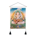Detail of Thangka scroll art with lotus deity, wooden hangers, and black silk tassels - 35x50cm / Avalokiteshvara (Style 8)