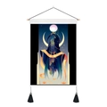 Détail d'art mural mythologie égyptienne Thot avec cadre bois et pompons noirs - Style Thot (Style 7)