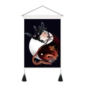 Yin Yang Dragon tapestry with wooden hanging rod and black decorative tassels - 35x50cm / Black Dragon Phoenix Tai Chi (Style 3)