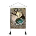 Detail of Yin Yang dragon tapestry with wooden scroll and black decorative tassels - 35x50cm / Vintage Dragon Phoenix Tai Chi (Style 4)