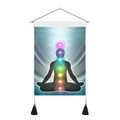 Yoga meditatie wandkleed met chakra silhouet, houten stok en zwarte decoratieve kwastjes - Stijl 2 / 35x50cm