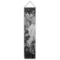 Detailed black and white illustration tapestry with tassels showing sun and moon motifs - 32.5x130cm / Floral Elf Kiss Illustration (Style 3)