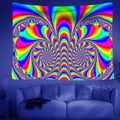 Detail of psychedelic mandala tapestry with vibrant UV neon fractal forest pattern - 95x73cm / Rainbow Fractal Psychedelic