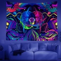 Glow-in-the-dark fluorescent blacklight tapestry with psychedelic astronaut and neon patterns - 95x73cm / Cosmic Eye & Astronaut Trippy Art