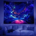 UV reactive fluorescent mandala forest tapestry with glowing moon and star nebula - 95x73cm / Starry Sky Person & Dog Healing Art