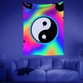 Detail of UV reactive psychedelic tapestry with melting Yin Yang symbol in neon colors - Melting Yin Yang Psychedelic