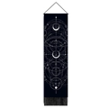 Detail of wall tapestry featuring lunar eclipse phase prints and black fringe tassels - 32.5x130cm / Moon Phase and Stars Style (Style-1)